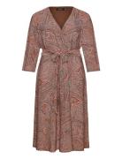 Paisley Surplice Stretch Jersey Dress Knelang Kjole Brown Lauren Women