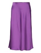 Satin Charmeuse Midi Skirt Knelangt Skjørt Purple Lauren Ralph Lauren