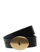 Polo Id Oval-Buckle Vachetta Belt Belte Black Polo Ralph Lauren