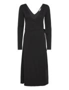 F&F Wrap Midi Dress Ls Knelang Kjole Black Tommy Hilfiger