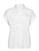 Relaxed Fit Linen Short-Sleeve Shirt Tops Shirts Short-sleeved White L...