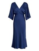 Juno V-Neck Satin Midi Dress Designers Knee-length & Midi Blue Malina