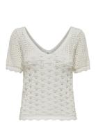 Onlbecca Life Ss V-Neck Top Knt Tops Knitwear Jumpers White ONLY