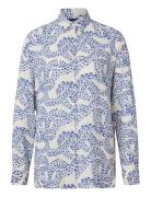 Edith Dot Print Viscose Shirt Tops Shirts Long-sleeved Blue Lexington ...