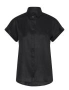 Relaxed Fit Linen Short-Sleeve Shirt Tops Shirts Short-sleeved Black L...