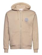 Globe Zipper Hoodie Tops Sweat-shirts & Hoodies Hoodies Beige Les Deux