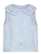 Button Linen-Blend Blouse Tops Blouses & Tunics Blue Mango