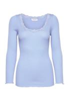 Rwbabette Ls U-Neck Lace T-Shirt Tops T-shirts & Tops Long-sleeved Blu...