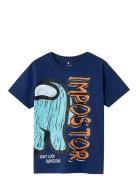 Nkmjirou Amongus Ss Top Box Sky Tops T-shirts Short-sleeved Blue Name ...