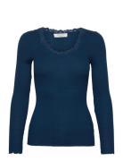 Rwbabette Ls U-Neck Lace T-Shirt Tops T-shirts & Tops Long-sleeved Blu...