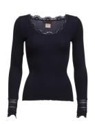 Rwbenita Ls O-Neck Lace Top Tops T-shirts & Tops Long-sleeved Black Ro...