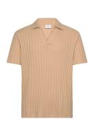 Regular-Fit Ribbed Cotton Polo Shirt Tops Polos Short-sleeved Beige Ma...