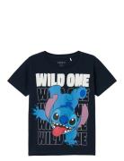 Nmmalbie Stitch Ss Top Box Wdi Tops T-shirts Short-sleeved Navy Name I...