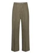 Wideleg Pleated Trousers Bottoms Trousers Wide Leg Green Mango