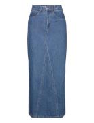 Long Denim Skirt Knelangt Skjørt Blue Mango