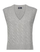 Cable Wool-Cashmere V-Neck Sweater Vest Vests Knitted Vests Grey Polo ...