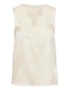 Jade Silk Top W/ Lace Tops Blouses Sleeveless Cream Rosemunde