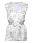 Monogram Belted Top Tops Blouses Sleeveless White Calvin Klein