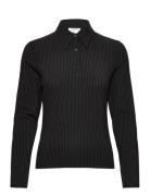 Shiny Rib Button Polo Tops T-shirts & Tops Polos Black Filippa K