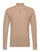 Cfkarlo 0092 Half Zipper Knit Tops Knitwear Half Zip Jumpers Beige Cas...