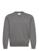 Classic Cotton V-Neck Tops Knitwear V-necks Grey GANT