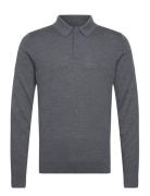 Merino Polo Sweater Tops Knitwear Long Sleeve Knitted Polos Grey Calvi...