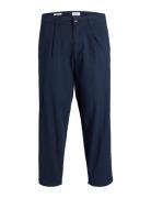 Jpstbill Jjdave Linen Blend Tap. Crop Bottoms Trousers Casual Navy Jac...