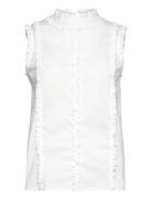 Monica Blouse Fancy Poplin Tops Blouses Sleeveless White Naja Lauf