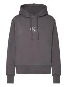 Washed Monologo Regular Hoodie Tops Sweat-shirts & Hoodies Hoodies Bla...