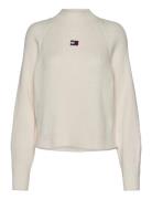 Tjw Badge Mockneck Sweater Tops Knitwear Turtleneck Cream Tommy Jeans