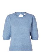 Slflulu Ss Open Back Knit O-Neck Noos Tops Knitwear Jumpers Blue Selec...