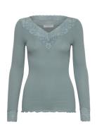 Organic T-Shirt W/ Lace Tops T-shirts & Tops Long-sleeved Blue Rosemun...