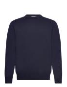 100 % Merino Crew Neck Knit Tops Knitwear Round Necks Navy Lindbergh