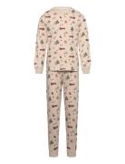 Pyjamas Set Aop Pyjamas Sett Beige Minymo