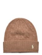 Cable-Knit Wool-Cashmere Beanie Accessories Headwear Beanies Brown Pol...