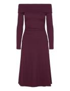 Rib-Knit Off-The-Shoulder Midi Dress Knelang Kjole Burgundy Lauren Ral...