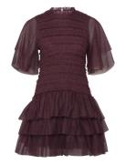 Minnie Short Sleeve Lace Mini Dress Designers Short Dress Burgundy Mal...