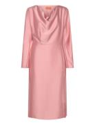 Long Sleeve Midi Dress, 2261 Satin Knelang Kjole Pink STINE GOYA