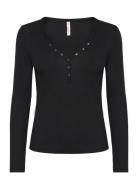 Top Ls Waffle Henley Topp Black Hunkemöller