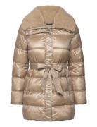 Faux-Shearling-Trim Belted Down Coat Fôret Jakke Beige Lauren Ralph La...