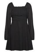 Brenna Square Neck L/S Georgette Dress Kort Kjole Black Bubbleroom