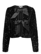 Onlanika Sequins Ls Bow Top Wvn Tops Knitwear Cardigans Black ONLY