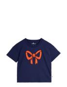 Bow Application Ss Tee Tops T-shirts & Tops Short-sleeved Navy Mini Ro...