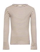 T-Shirt L/S Modal Striped Tops T-shirts Long-sleeved T-shirts Beige Pe...