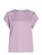 Viellette S/S Satin Top - Noos Tops T-shirts & Tops Short-sleeved Pink...