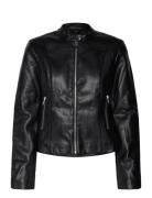 Leather-Effect Biker Jacket Skinnjakke Skinnjakke Black Mango