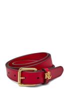 Logo-Keeper Leather Skinny Belt Belte Red Lauren Ralph Lauren