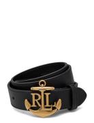 Anchor-Logo Leather Skinny Belt Belte Black Lauren Ralph Lauren