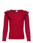 Top L S Frill Detail Pointelle Tops T-shirts Long-sleeved T-shirts Red...