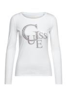 Ls Rn Guess Studded Logo Tee Tops T-shirts & Tops Long-sleeved White G...